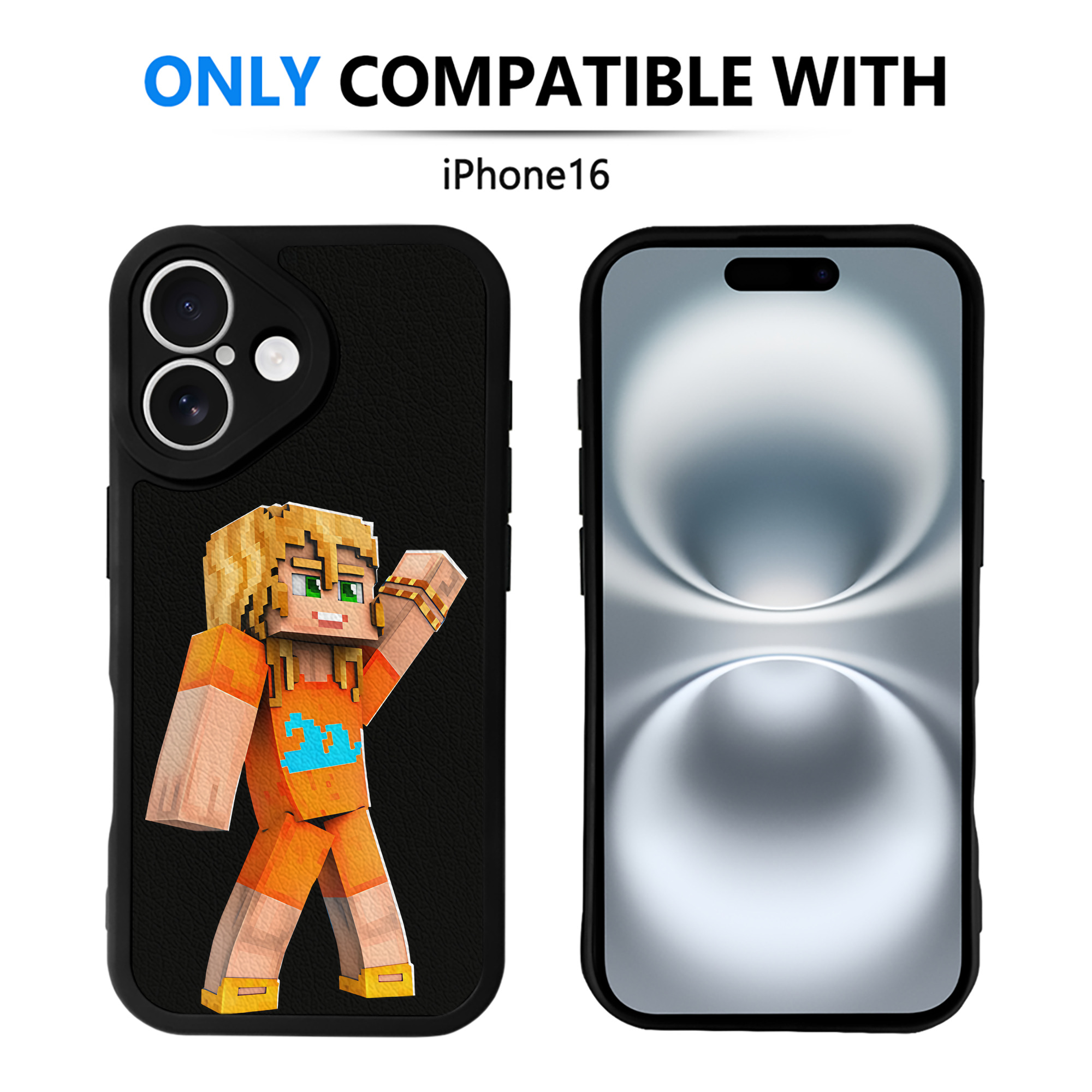 （画像用） マインクラフト ブロックの世界 Minecraft MC Block world 【iPhone 16シリーズ対応】シリコンスマホケース（レザー調） 材質：シリコン